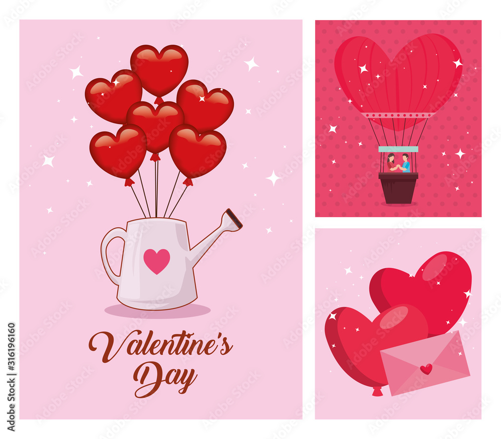 Wall mural set of happy valentines day cards with decoration