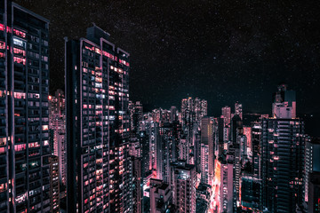 modern skyscraper city skyline at night, business district cityscape of HongKong