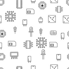 Seamless pattern Computer microchip line icons. Vector