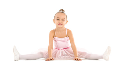 Cute little ballerina on white background