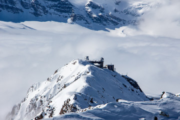 Gornergrat Zermatt emerging from sea of clouds view perfect ski