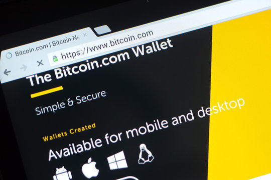 Ryazan, Russia - March 29, 2018 - Homepage of Bitcoin.com on the display of tablet PC.
