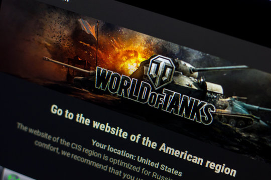 Ryazan, Russia - May 08, 2018: WorldOfTanks website on the display of PC, url - WorldOfTanks.ru.