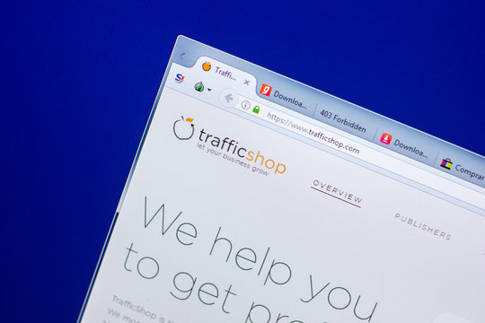 Ryazan, Russia - May 20, 2018: Homepage of TrafficShop website on the display of PC, url - TrafficShop.com.