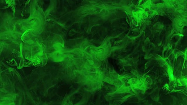 abstract motion of bright green smoke on black background