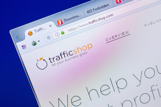 Ryazan, Russia - May 20, 2018: Homepage of TrafficShop website on the display of PC, url - TrafficShop.com.