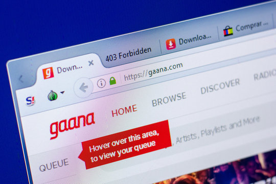 Ryazan, Russia - May 20, 2018: Homepage of Gaana website on the display of PC, url - Gaana.com.