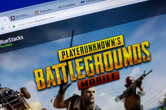 Ryazan, Russia - May 20, 2018: Homepage of BlueStacks website on the display of PC, url - BlueStacks.com.