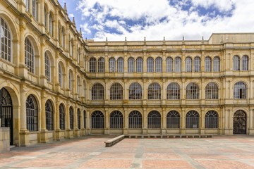 Fototapeta na wymiar Main facade of National College of St. Bartholomew—the oldest Colombian school in Bogota, Colombia.