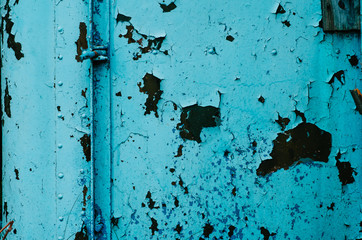 Cracked blue painted metal texture backgraund
