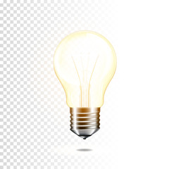 Realistic transparent light bulb, isolated.