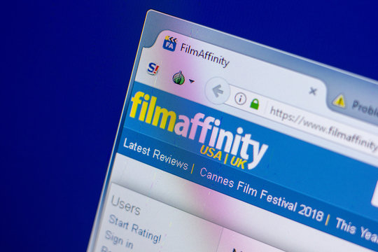 Ryazan, Russia - May 20, 2018: Homepage of FilmAffinity website on the display of PC, url - FilmAffinity.com.