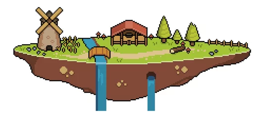 Fotobehang Pixel art island in the sky for 8bit game © Kaleb