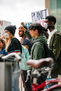 Student Protesters On March Wearing Pollution Masks