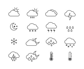 Weather icon set for sunny, rainy and snowy day and night