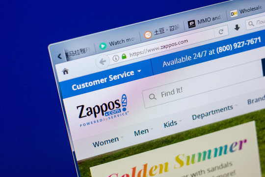 Ryazan, Russia - May 20, 2018: Homepage of Zappos website on the display of PC, url - Zappos.com.