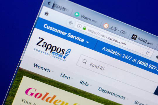 Ryazan, Russia - May 20, 2018: Homepage of Zappos website on the display of PC, url - Zappos.com.