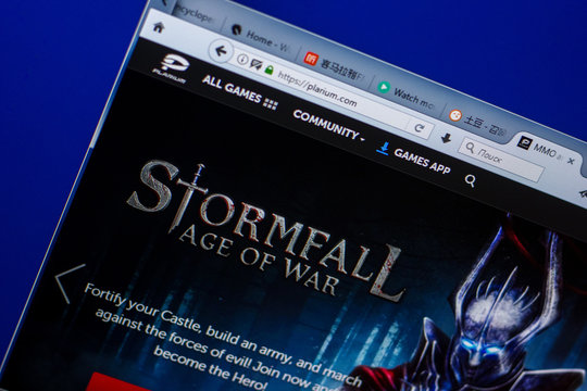 Ryazan, Russia - May 20, 2018: Homepage of Plarium website on the display of PC, url - Plarium.com.