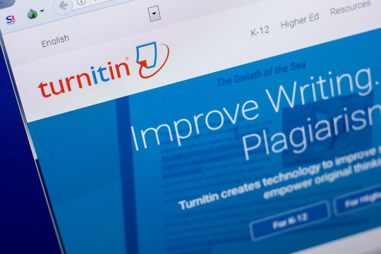 Ryazan, Russia - May 20, 2018: Homepage of Turnitin website on the display of PC, url - Turnitin.com.