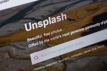 Ryazan, Russia - May 20, 2018: Homepage of Unsplash website on the display of PC, url - Unsplash.com.