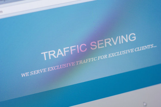 Ryazan, Russia - May 20, 2018: Homepage of TrafficServing website on the display of PC, url - TrafficServing.com.