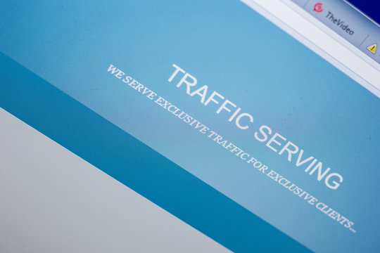 Ryazan, Russia - May 20, 2018: Homepage of TrafficServing website on the display of PC, url - TrafficServing.com.