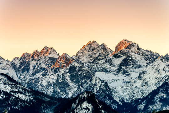 Views on Tatra Mountain in winter scenery from Glodowka challet