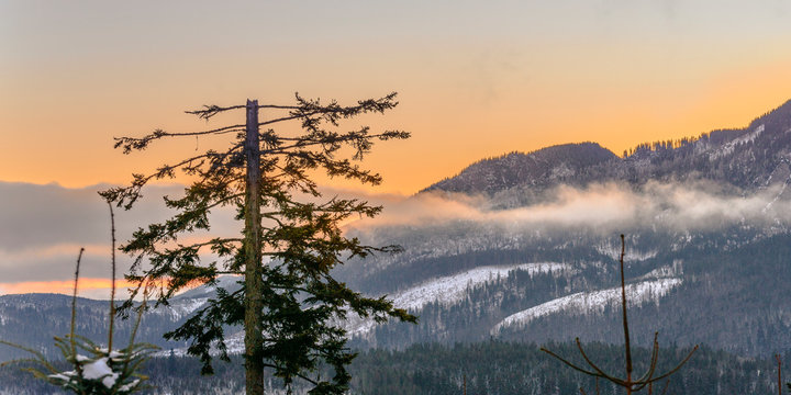 Views on Tatra Mountain in winter scenery from Glodowka challet