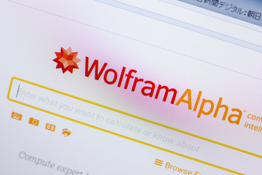 Ryazan, Russia - May 20, 2018: Homepage of WolframAlpha website on the display of PC, url - WolframAlpha.com.