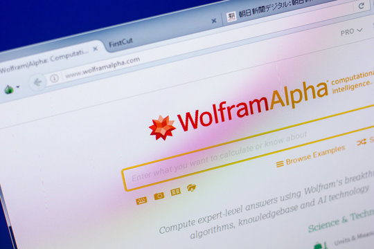 Ryazan, Russia - May 20, 2018: Homepage of WolframAlpha website on the display of PC, url - WolframAlpha.com.