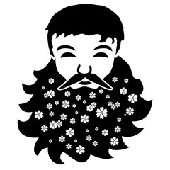 silhouette noire d’une tête d’homme à la barbe fleuri.