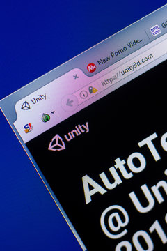 Ryazan, Russia - May 20, 2018: Homepage of Unity3d website on the display of PC, url - Unity3d.com.