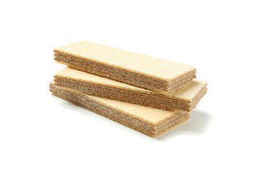 Stack of sweet wafer biscuits isolated on white background