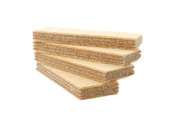Stack of sweet wafer biscuits isolated on white background