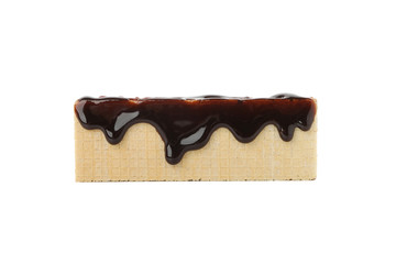 Sweet wafer with chocolate sauce isolated on white background