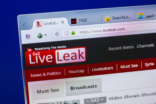 Ryazan, Russia - May 20, 2018: Homepage of LiveLeak website on the display of PC, url - LiveLeak.com.