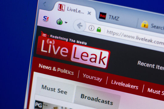 Ryazan, Russia - May 20, 2018: Homepage of LiveLeak website on the display of PC, url - LiveLeak.com.