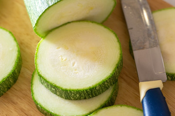 zucchini close-up cuts on a Board. Cooking healthy food