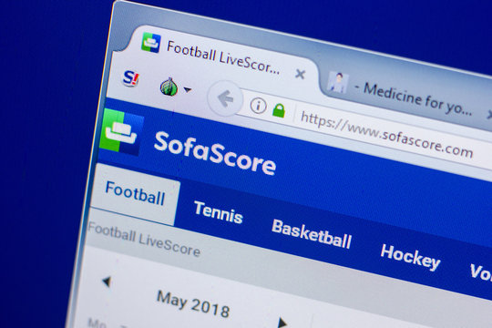 Ryazan, Russia - May 20, 2018: Homepage of SofaScore website on the display of PC, url - SofaScore.com.