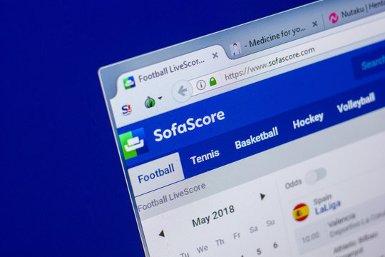 Ryazan, Russia - May 20, 2018: Homepage of SofaScore website on the display of PC, url - SofaScore.com.