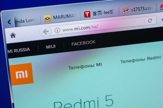Ryazan, Russia - May 20, 2018: Homepage of Mi or Xiaomi website on the display of PC, url - Mi.com.