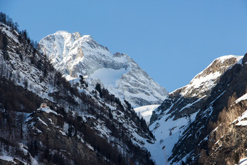 Fototapeta na wymiar Zermatt valley view mountain winter snow landscape Swiss Alps