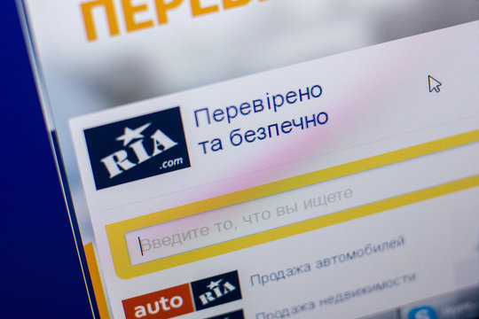 Ryazan, Russia - May 20, 2018: Homepage of Ria website on the display of PC, url - Ria.com.