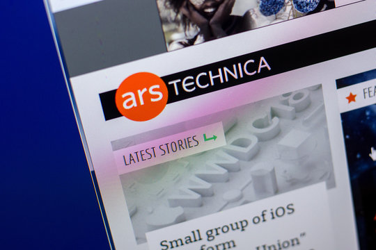 Ryazan, Russia - May 20, 2018: Homepage of ArsTechnica website on the display of PC, url - ArsTechnica.com.