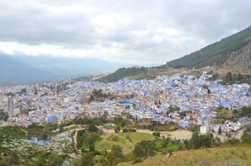 Fototapeta na wymiar A view of the blue city of Chefchaouen in the Rif mountains, Morocco.
