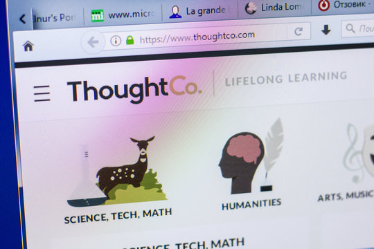 Ryazan, Russia - May 20, 2018: Homepage of Thoughtco website on the display of PC, url - Thoughtco.com.