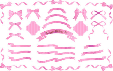 リボン　切り絵風　ピンク　セット