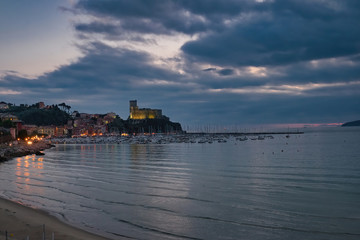 Naklejka premium Sunset in Lerici on the Gulf of La Spezia Liguria Italy