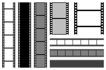 Film strips collection. Old retro cinema movie strip. Vector illustration. Video recording.