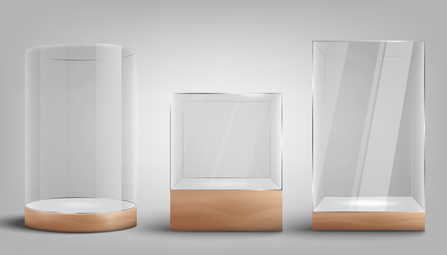 Set of exhibition or gallery showcases, realistic vector illustration isolated.